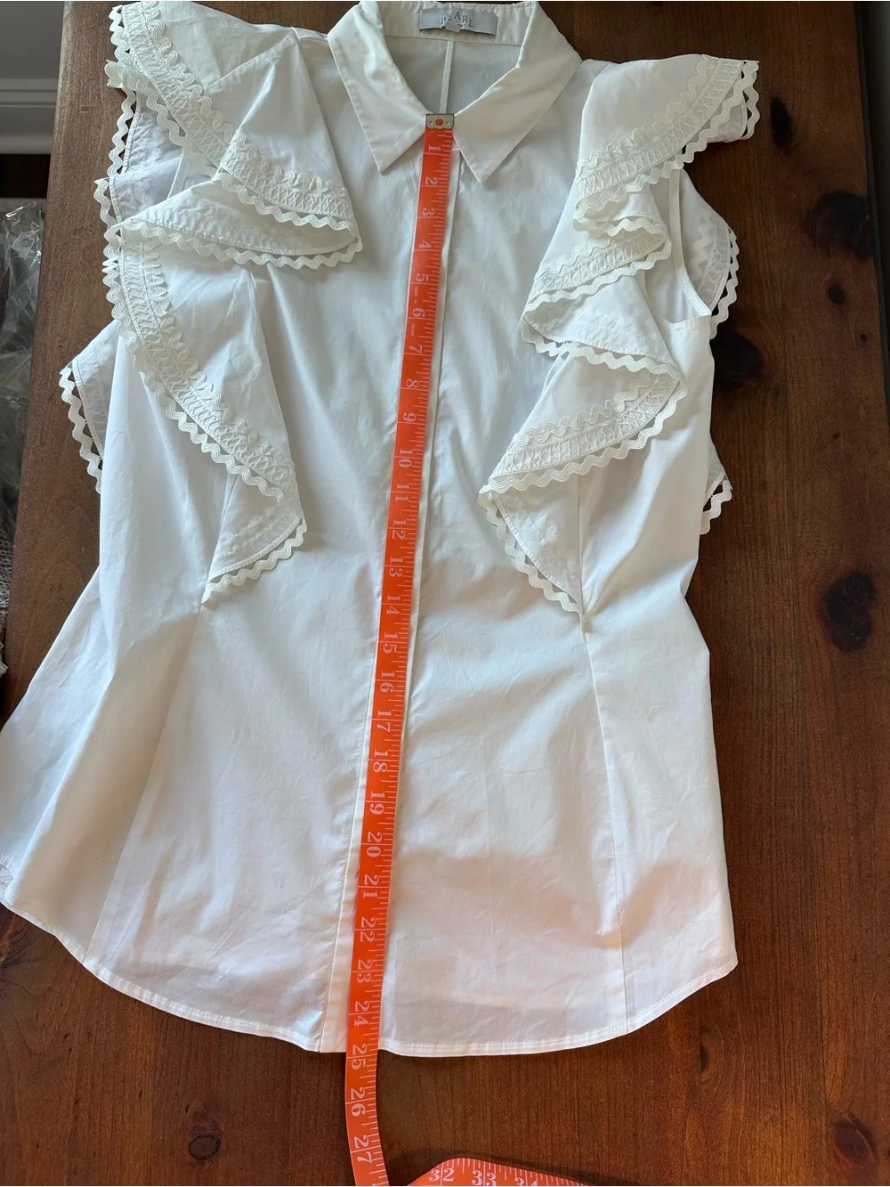 PEARL BY LELA ROSE Sleeveless Ruffle Lace-Trim Button-Front Blouse in White